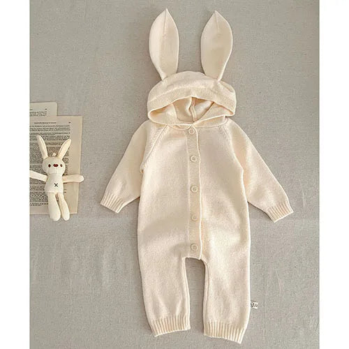 Baby and Toddler Knitted Romper Bear Bunny Ear Hooded Jumpsuits for Boys Girls