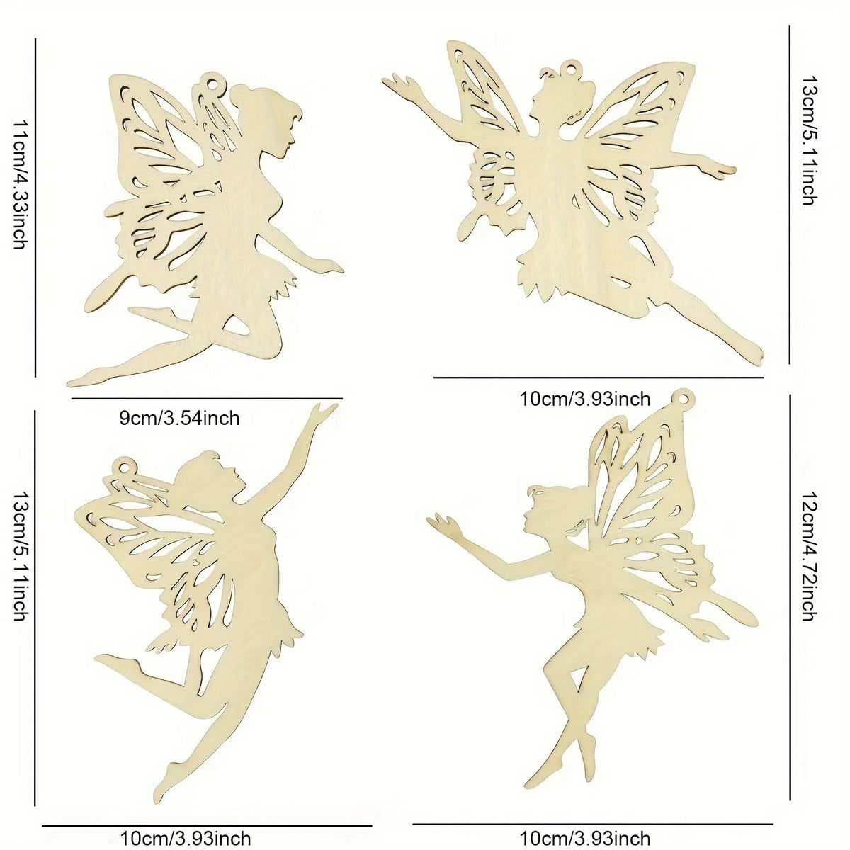8 Pack Wood Fairy Cutouts Hanging Ornaments DIY Craft Gift Tags