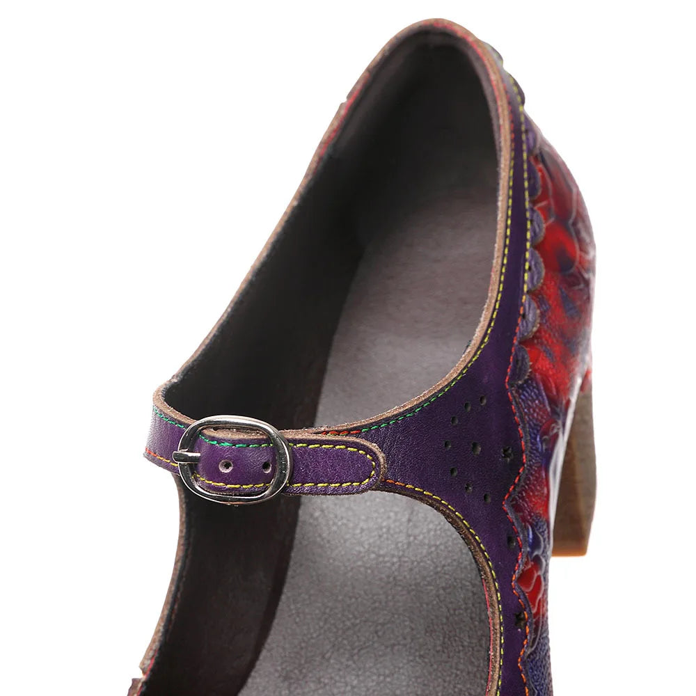 Sally's Embossed Genuine Leather Red Pump Heels Shoes