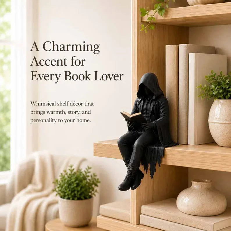 Gothic Dark Fantasy Book Shelf Figures Resin Figurines Grim Reaper Fantasy Library Decor