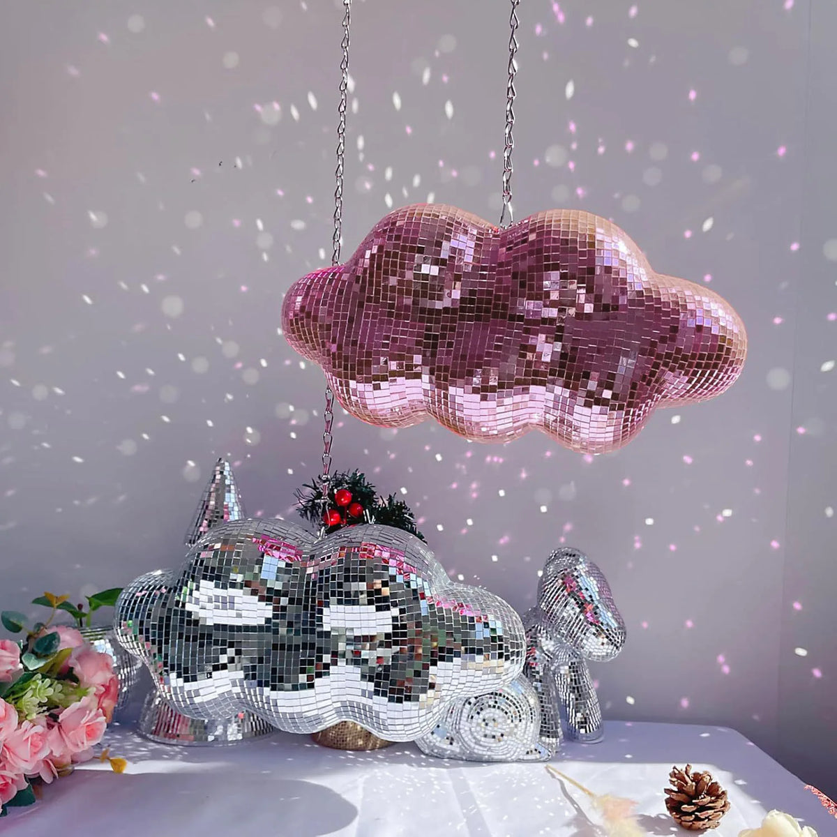 Disco Mirror Ball Cloud Ornament 70s Retro Decoration