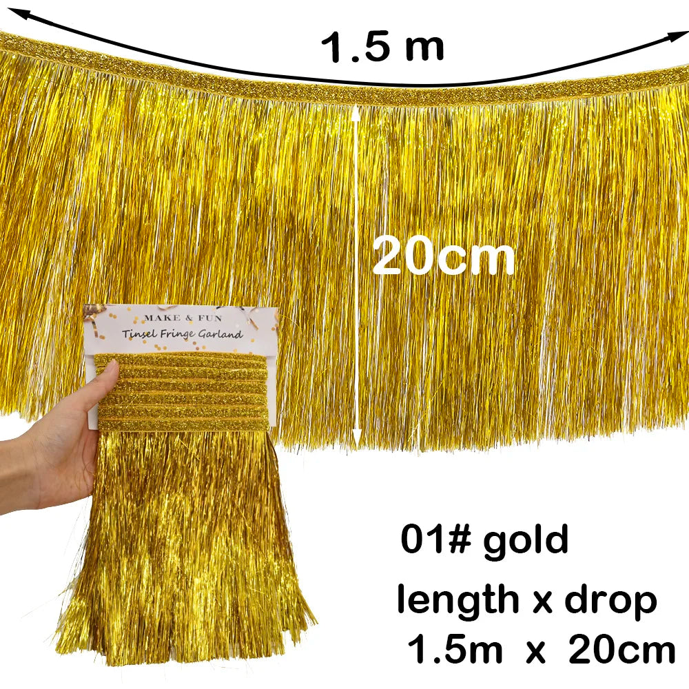 1.5m Gorgeous Fringe Tassel Banner Party Foil Garlands Wall Ceiling Decoration