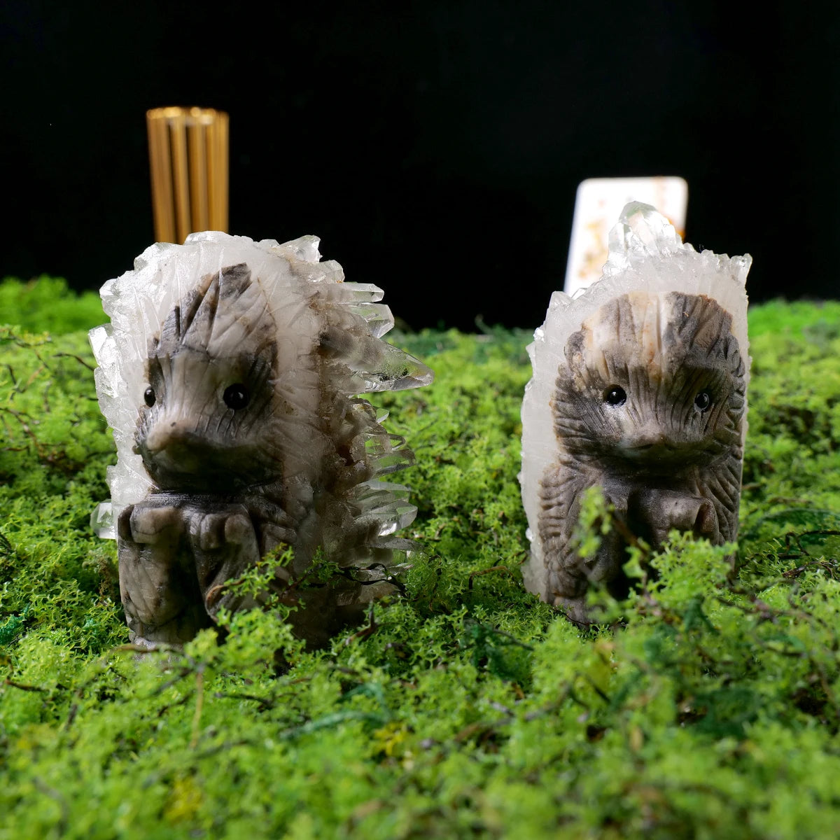One Crystal Hedgehog Figurine Natural Healing Stone Clear Quartz Cluster Home Decor