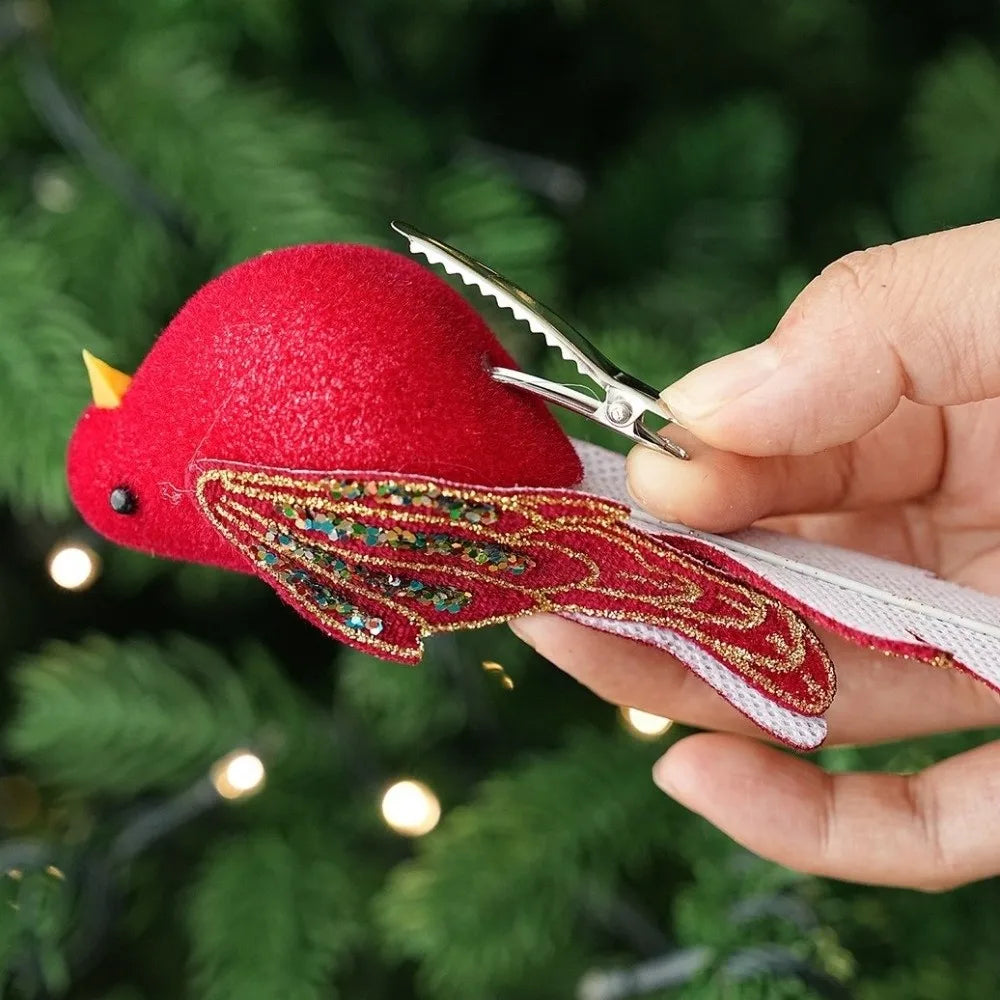 Set of Three Handmade Glitter Finish Christmas Tree Bird Decoration