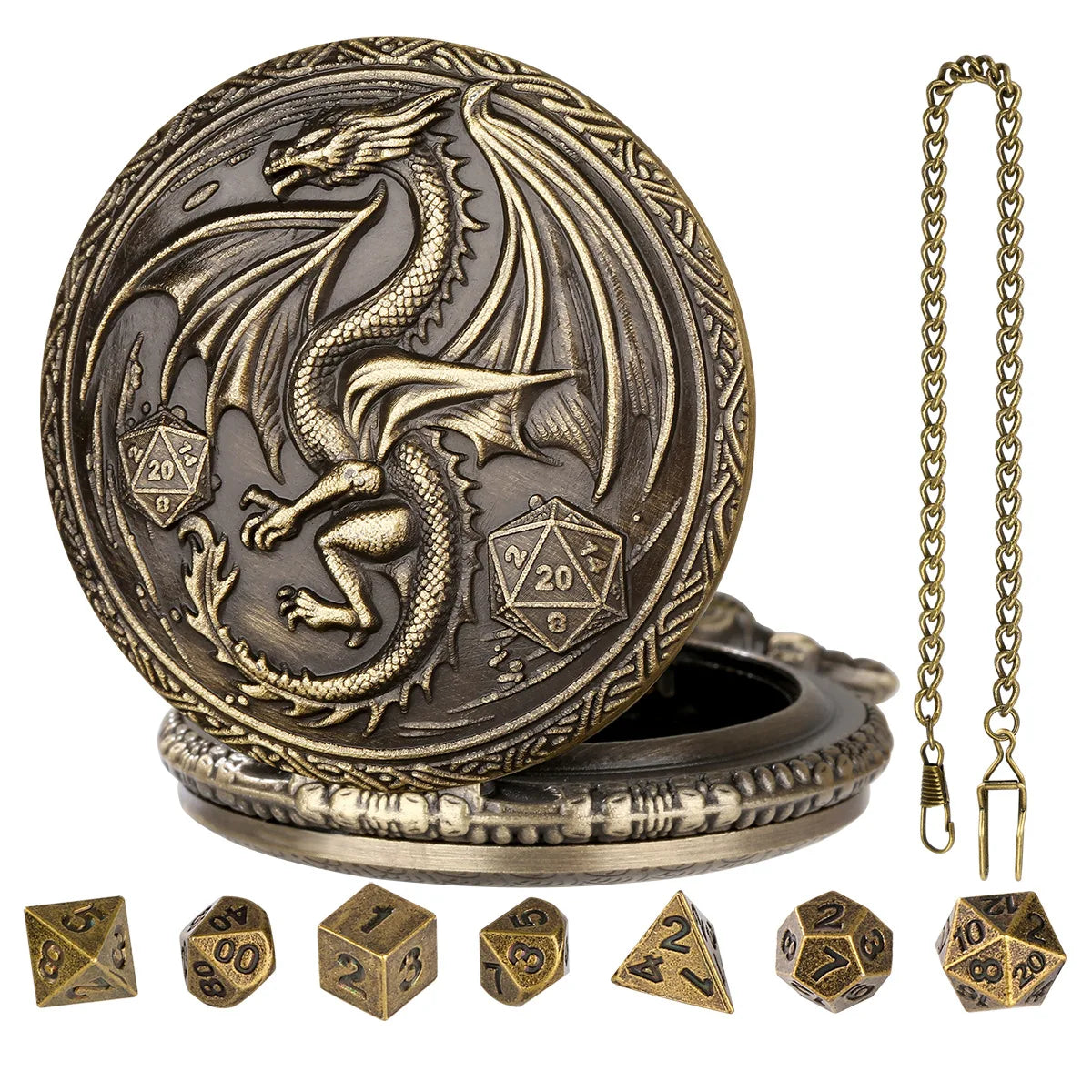 Brass DND Dice Case Vintage Cthulhu Pocket Watch One Eyed Octopus Pocket Watch Style Case