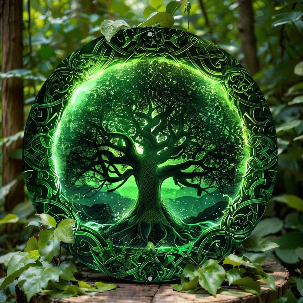 Tree of Life Wreath 2D Printed Circular Metal Decorative Sign