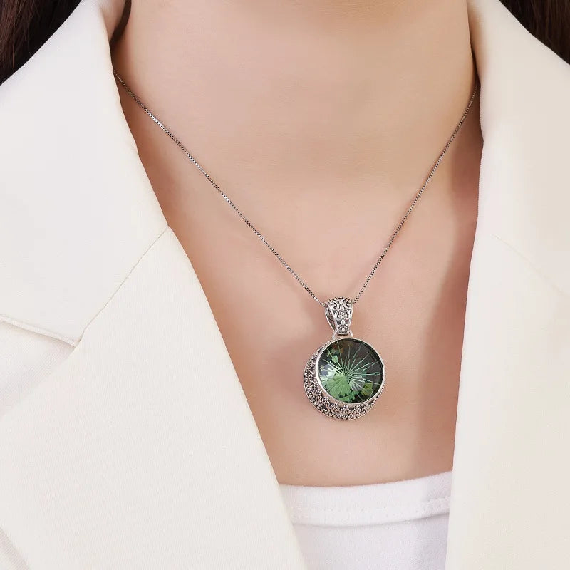 The Abyss Portal Key S925 Sterling Silver Pendants Tangent Plane Green Crystal