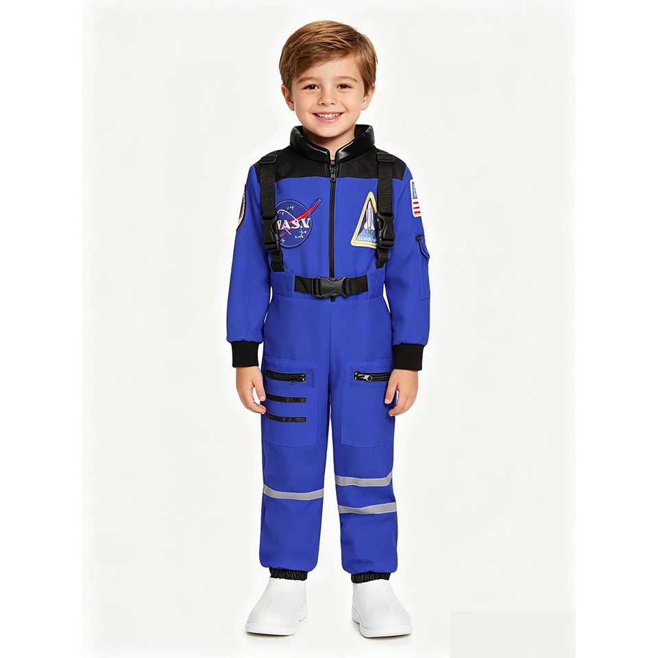 Kids Astronaut Costume Space Suit Halloween Cosplay Space Explorer Performance Book Week Costumes Children's Jumpsuit Spaceman Boys Girls