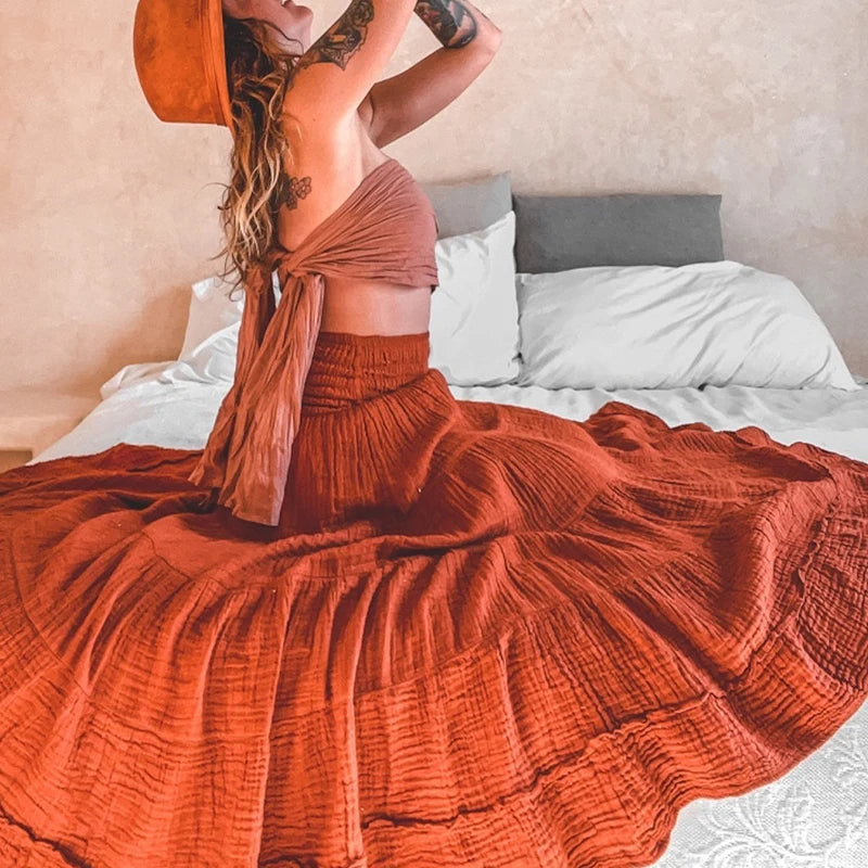 Flower's Cotton Maxi Skirt