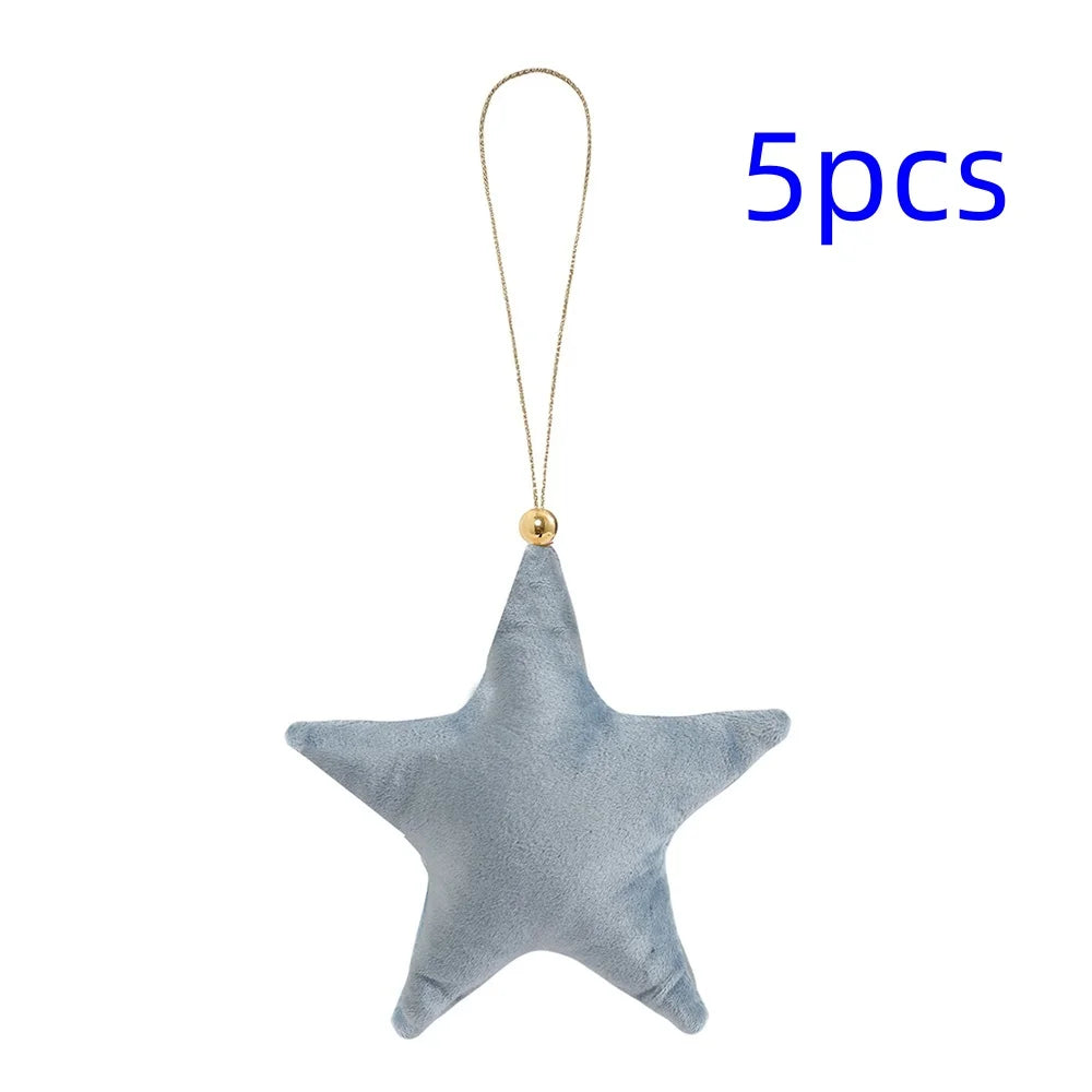 5pcs Christmas Velvet Star Ornaments Xmas Tree Hanging Decorations