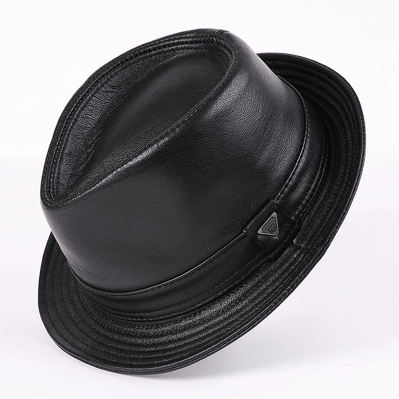 Genuine Leather Cowhide Short Brim Black/Brown Hat