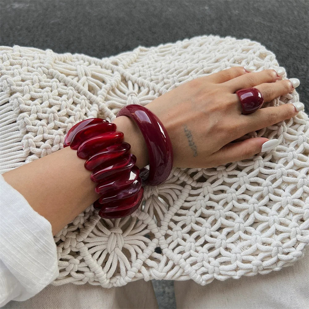Vintage Style Cherry Red Acrylic Resin Chunky Bangles Bracelet