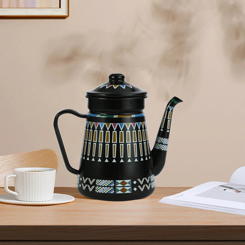 1.5L Enamel Coffee Pot Gooseneck Spout Stovetop Tea Kettle