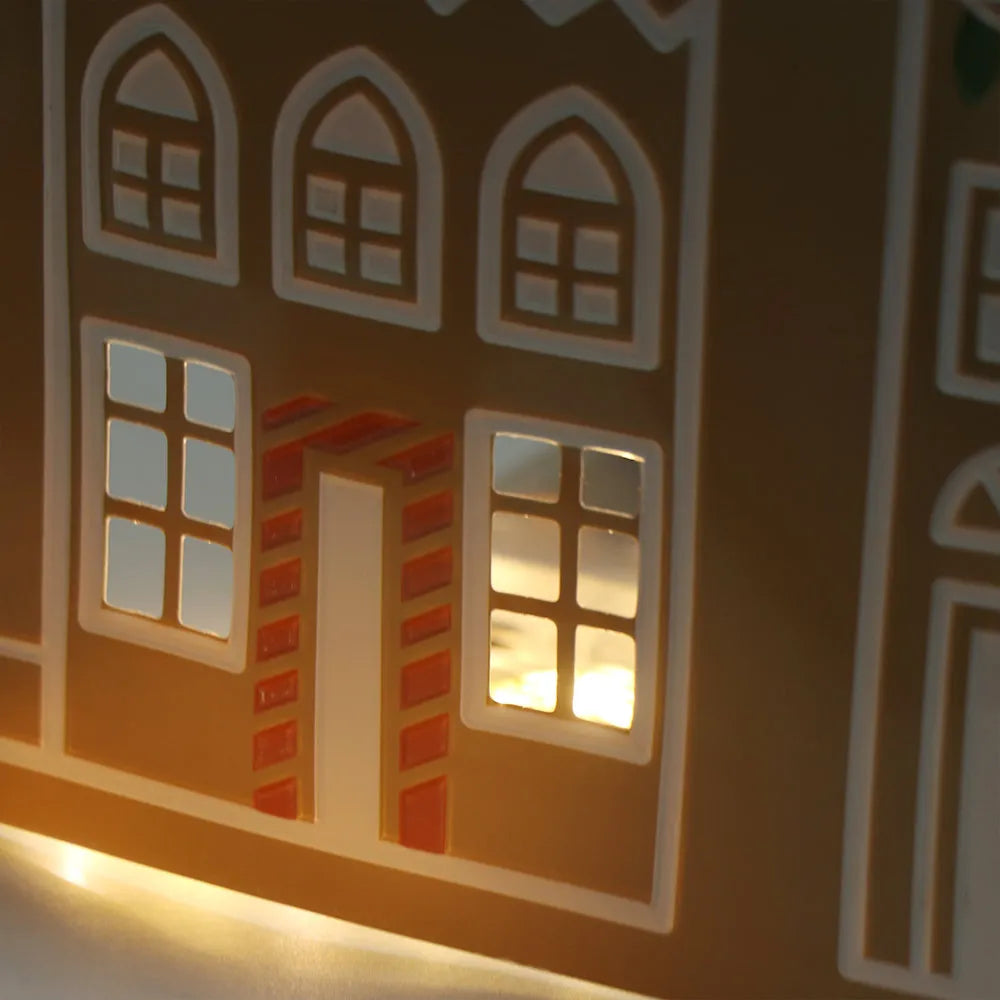 Gingerbread Houses Christmas Tree Collar with LED Lights Xmas Tree Skirt PVC Reusable Xmas Tree Base Cover