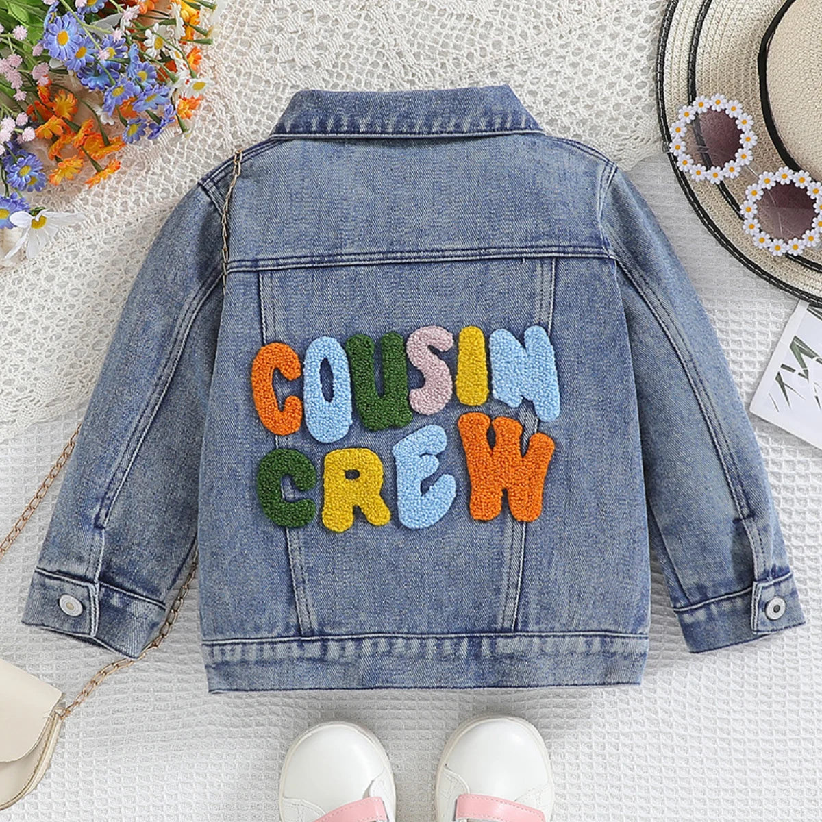 Cousin Crew and Sisters Letter Printed Denim Jackets for Girls