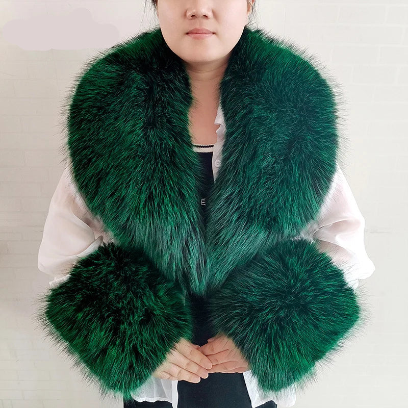 Large Faux Fox Fur Scarf Winter Warm Fluffy Collar And Cuff Sets 19 Colours