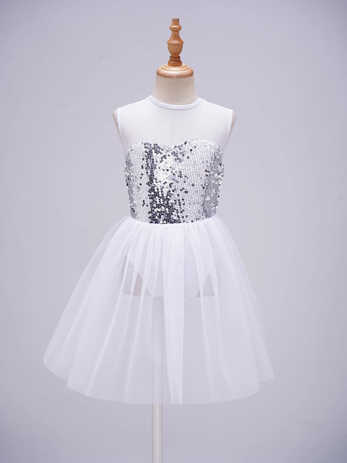 Girls Ballet Gymnastics Figure Ice Skating Sequin Leotard Tutu Dress Performance Dancewear