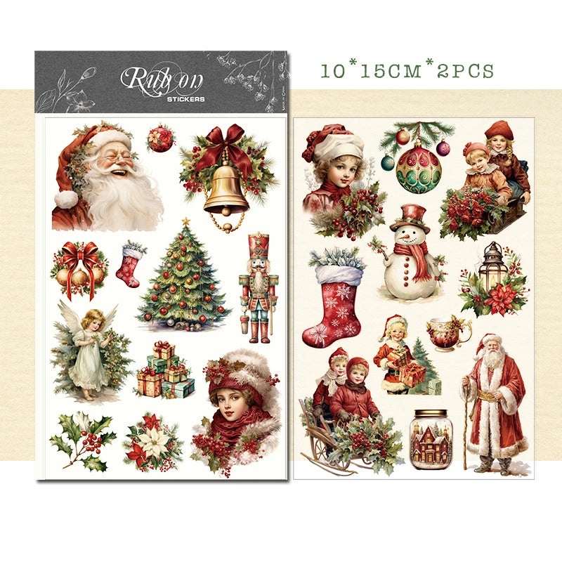 Vintage Christmas Snowman RUB ON Transfer Stickers Junk Journal Mushroom DIY Scrapbooking Craft