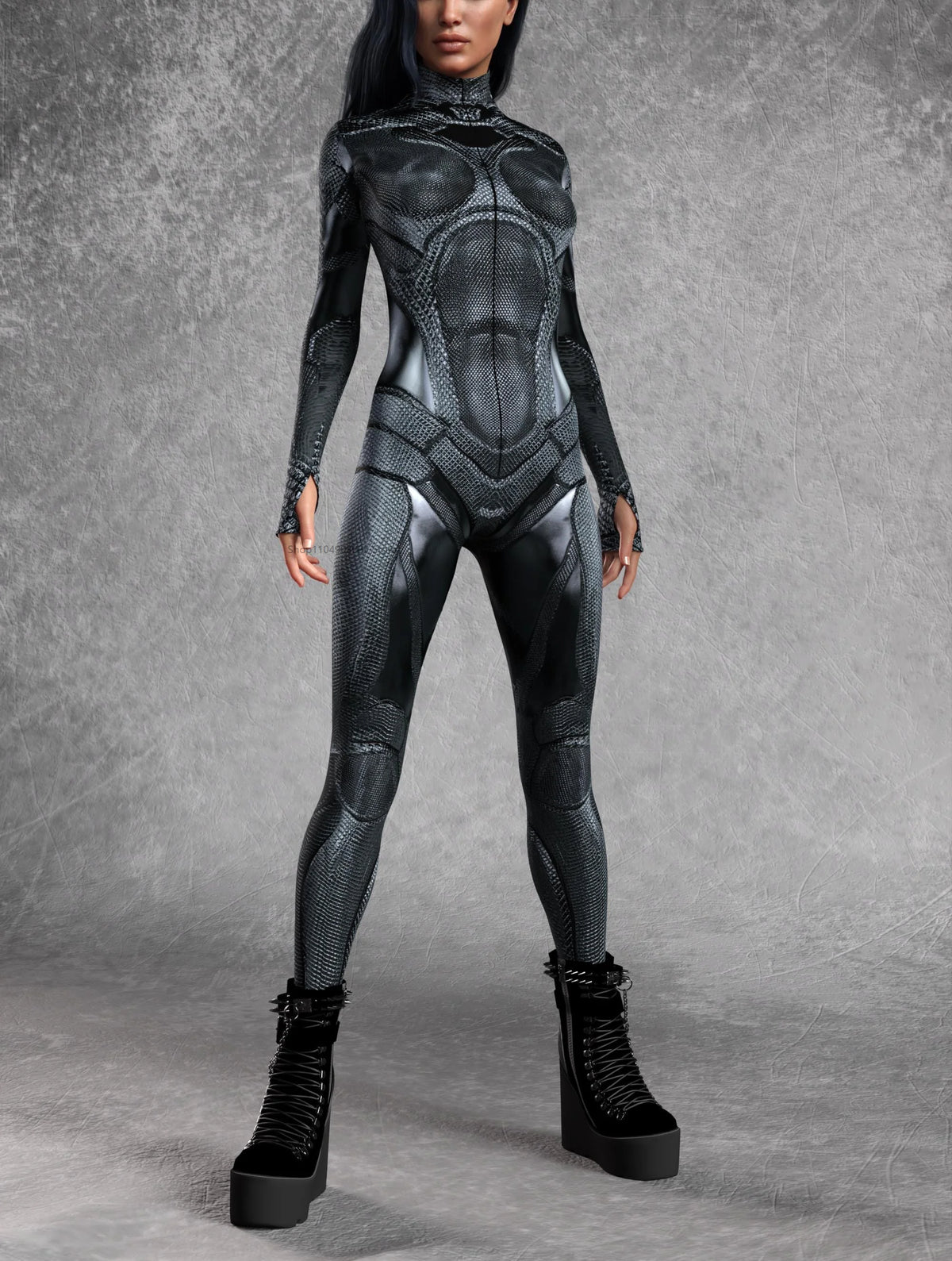 Nocturnal Enigma CyberPunk Armour Bodycon Jumpsuit Cosplay Costume Halloween Festival Fit Zentai Suit