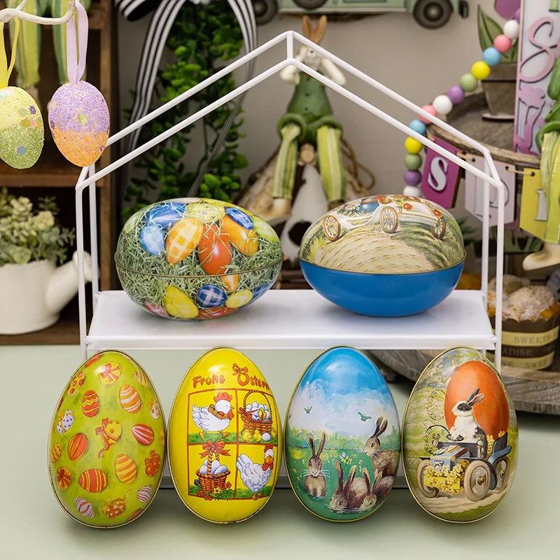 Metal Tin Easter Egg Candy Boxes Rabbit Chick Gift Box