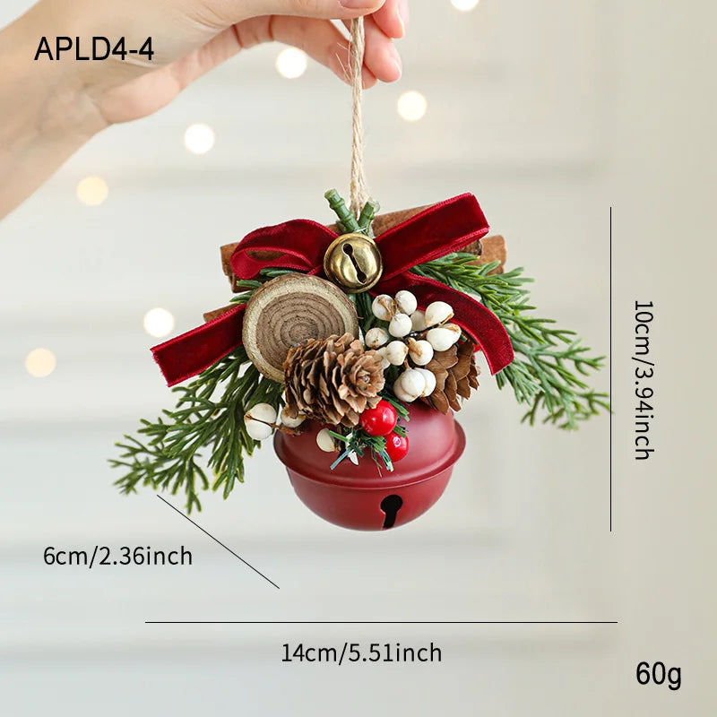Christmas Bell Antlers Bow Pinecone Bell Christmas Hanging Decoration