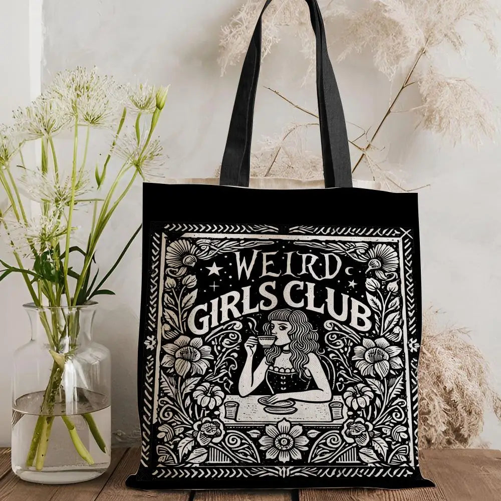 W-Weird G-Girls Club Storage Bags Double-Sided Print Canvas Tote Bag Large Capacity Shopping Bag