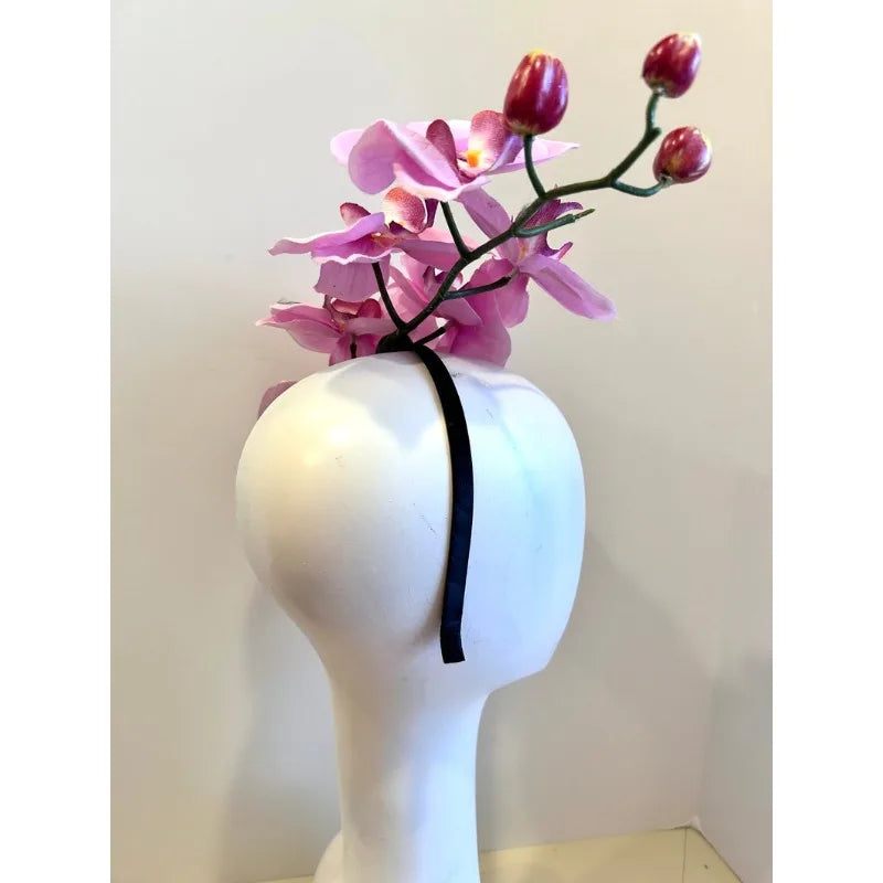 Handcrafted Large Realistic Orchid Statement Headpiece Floral Headband for Weddings Races Photoshoots