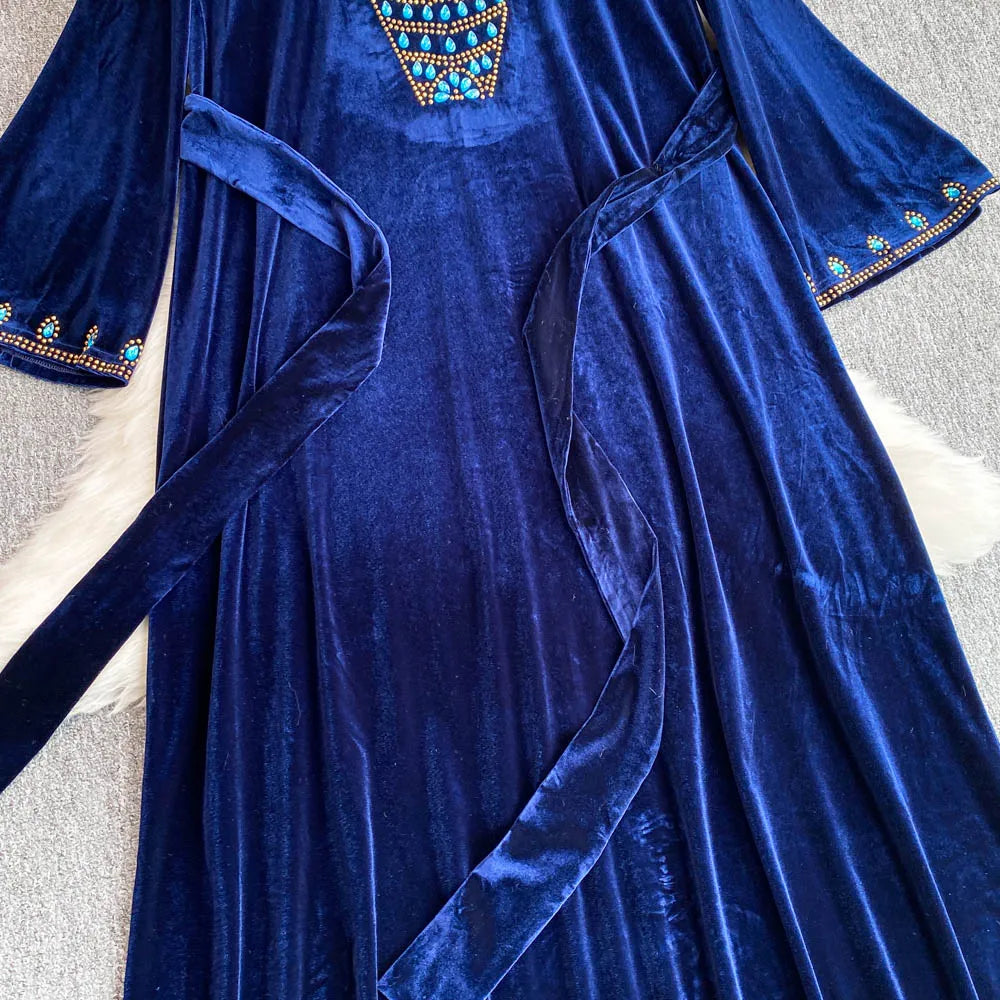 Royal Peacock Velvet Dress
