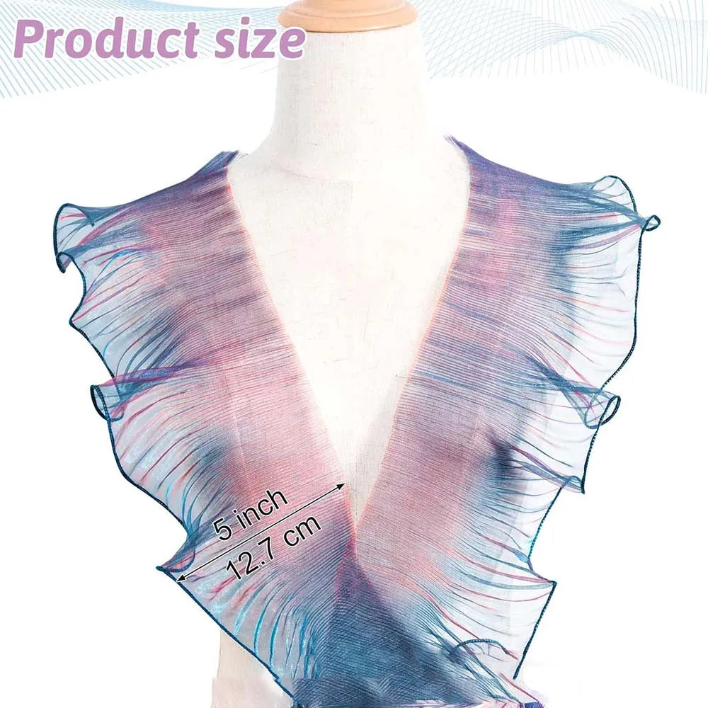 2Yards Ruffled Pleated Mermaid Fabric Gradient Organza Border for DIY Sewing Crafts