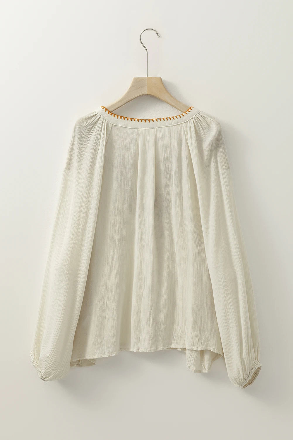 Gracie's Boho Blouses Floral Embroidery Button Down White Long-sleeved Shirt