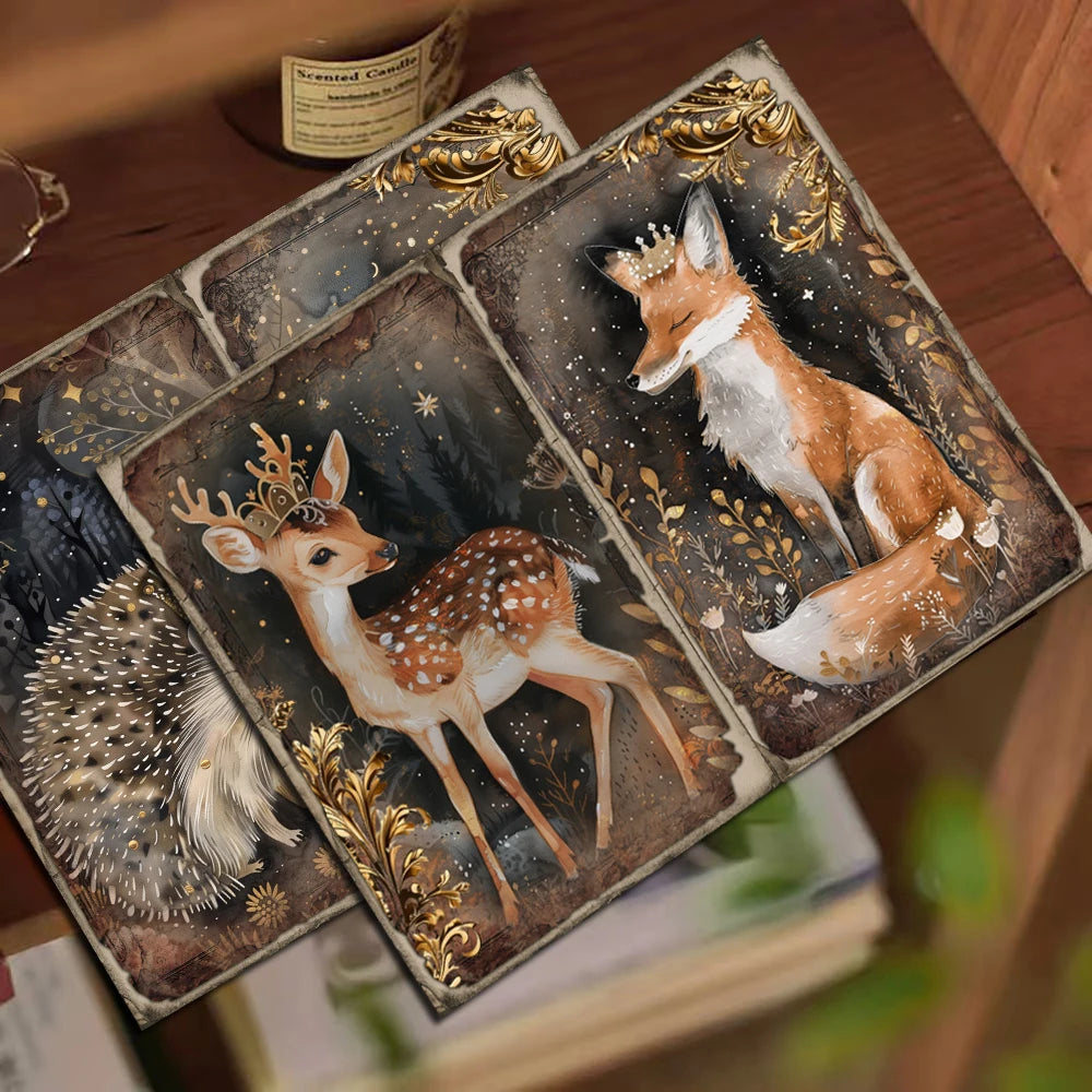 60 pieces Art Papers and Stickers Forest Crown Animals Ephemera DIY Scrapbooking Gallery Wall Set