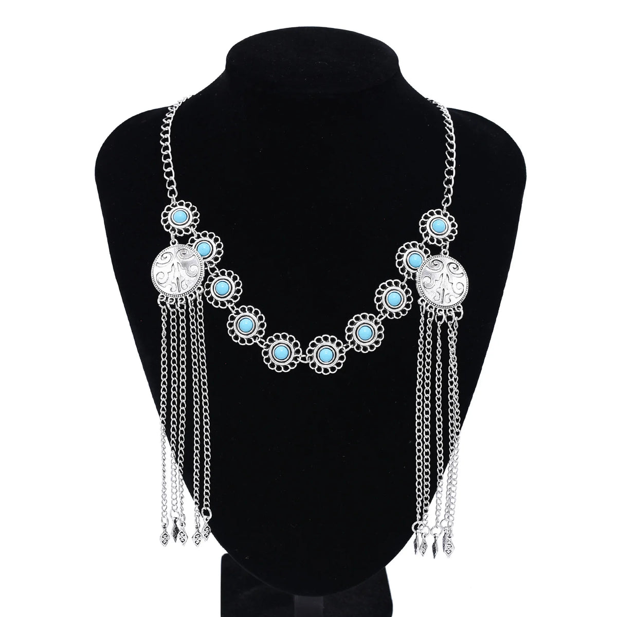 Kazakh Forehead Chain Silver Tassel Headband