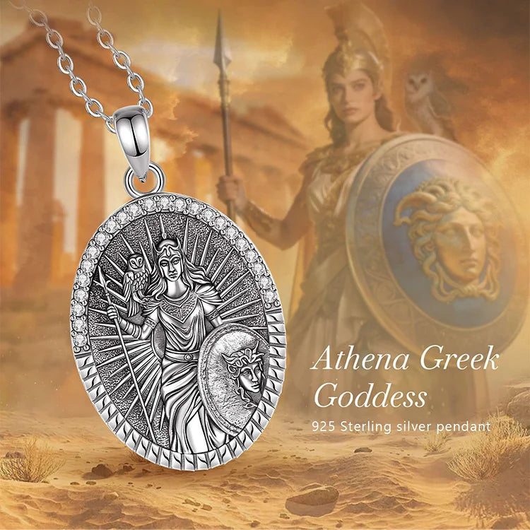 Goddess Athena Owl Pendant Necklace 925 Sterling Silver Cubic Zirconia Greek Mythology Jewellery