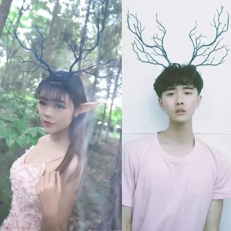 Forest Goddess Headwear Antler Deer Flower Crown Headbands Long Branches Photo Shoot Props