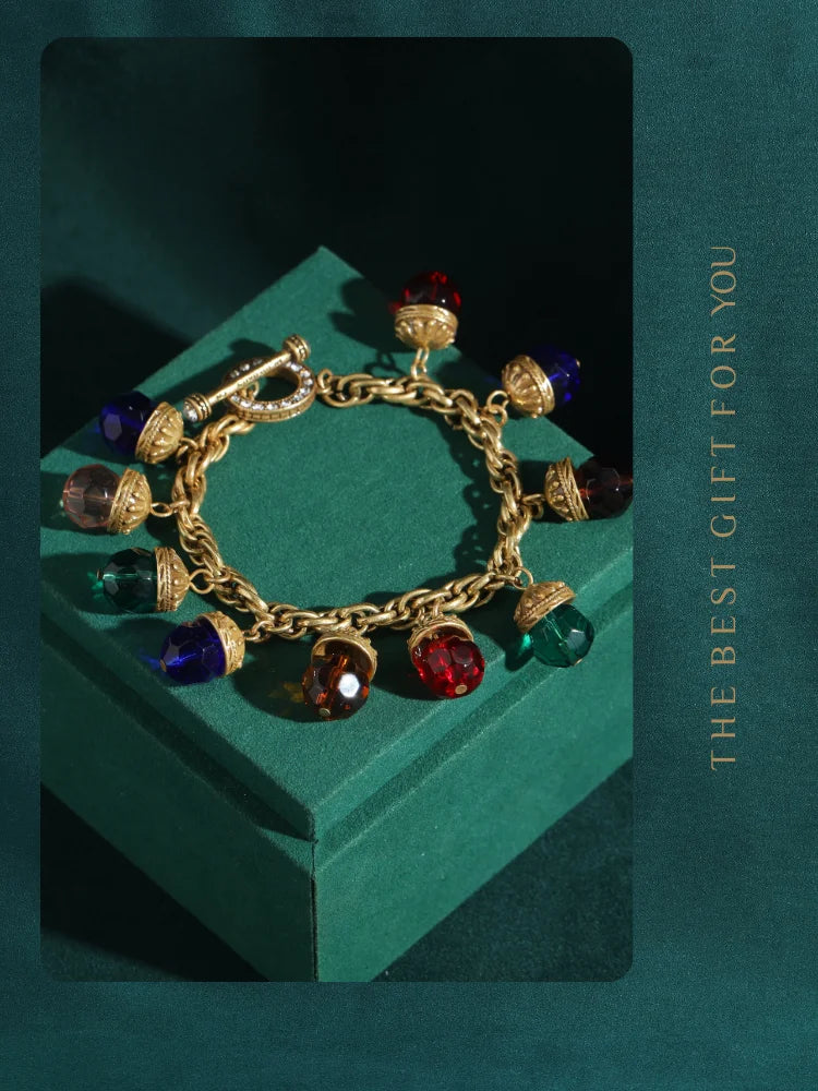 The Alchemist's Charms Multicolour Crystal Chain Bracelet 18K Gold Plated Adjustable