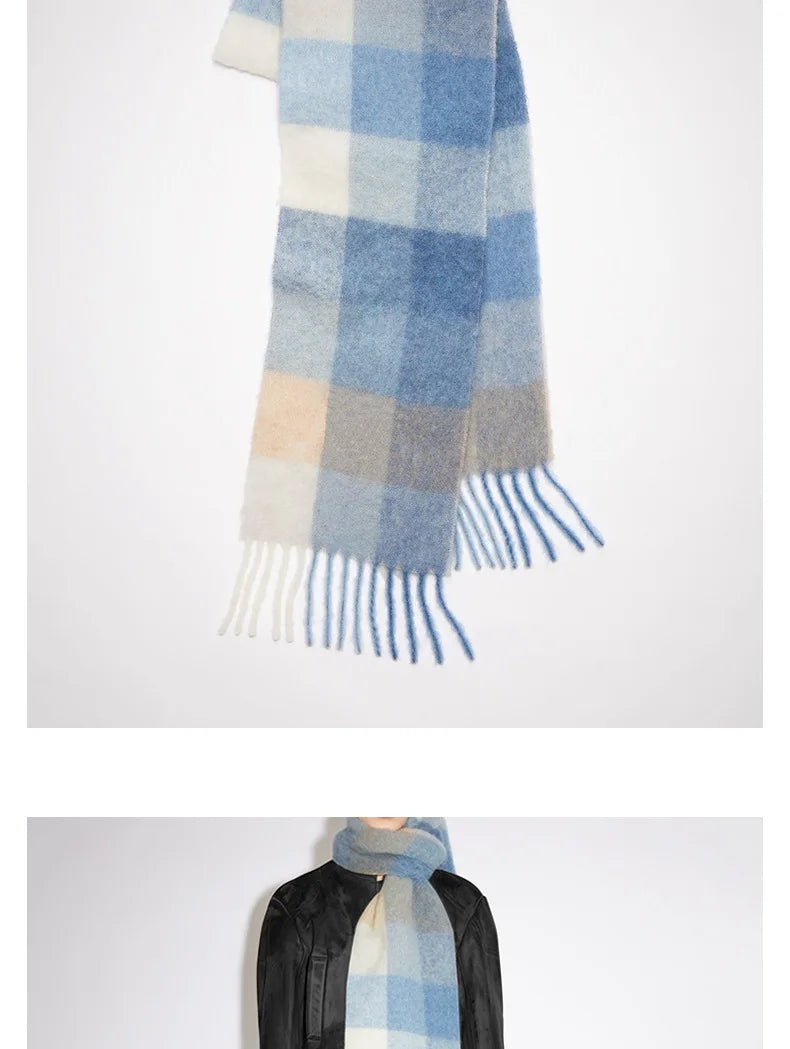 Colour Blocks Autumn Winter Plaid Scarves Imitation Cashmere Mohair
