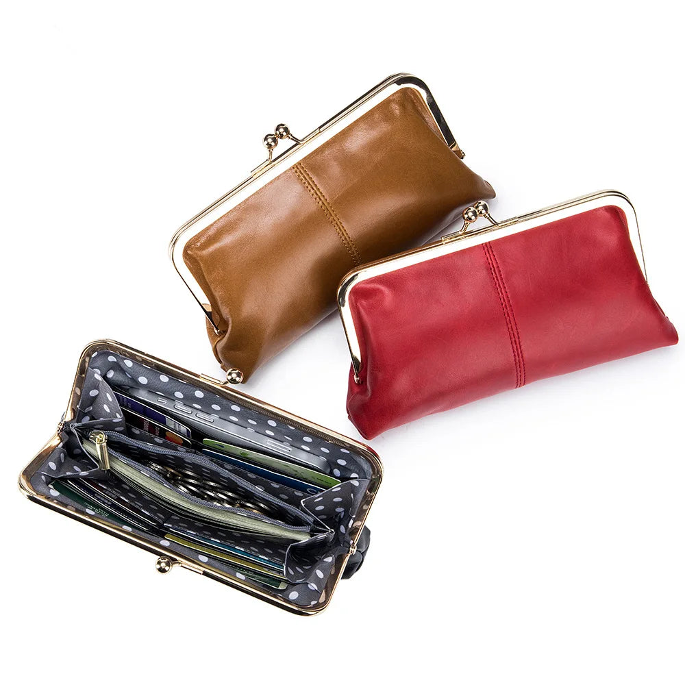 Genuine Leather Long Clutch Wallet Clip Bags Coin Purse