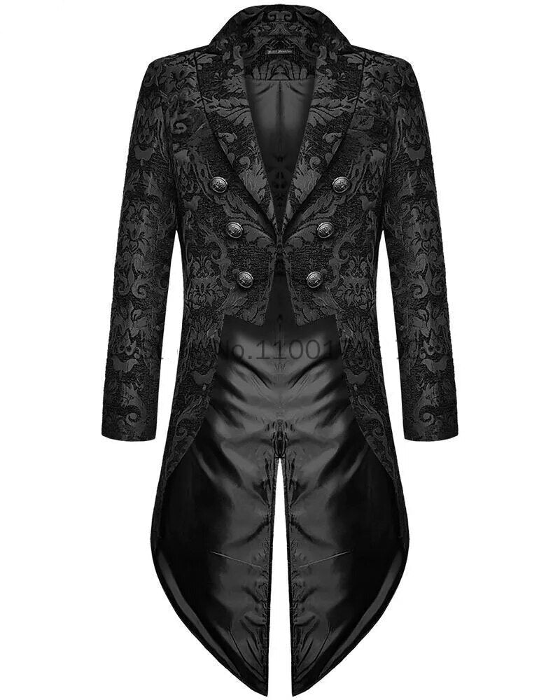 Mens Gothic Steampunk Tailcoat Medieval Brocade Damask Jackets