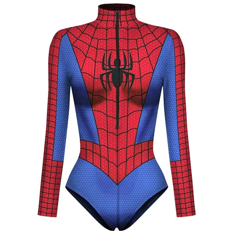 Spiderman Captain America Superhero Printed Long Sleeve Swimwear One-piece Surfing Swimsuit