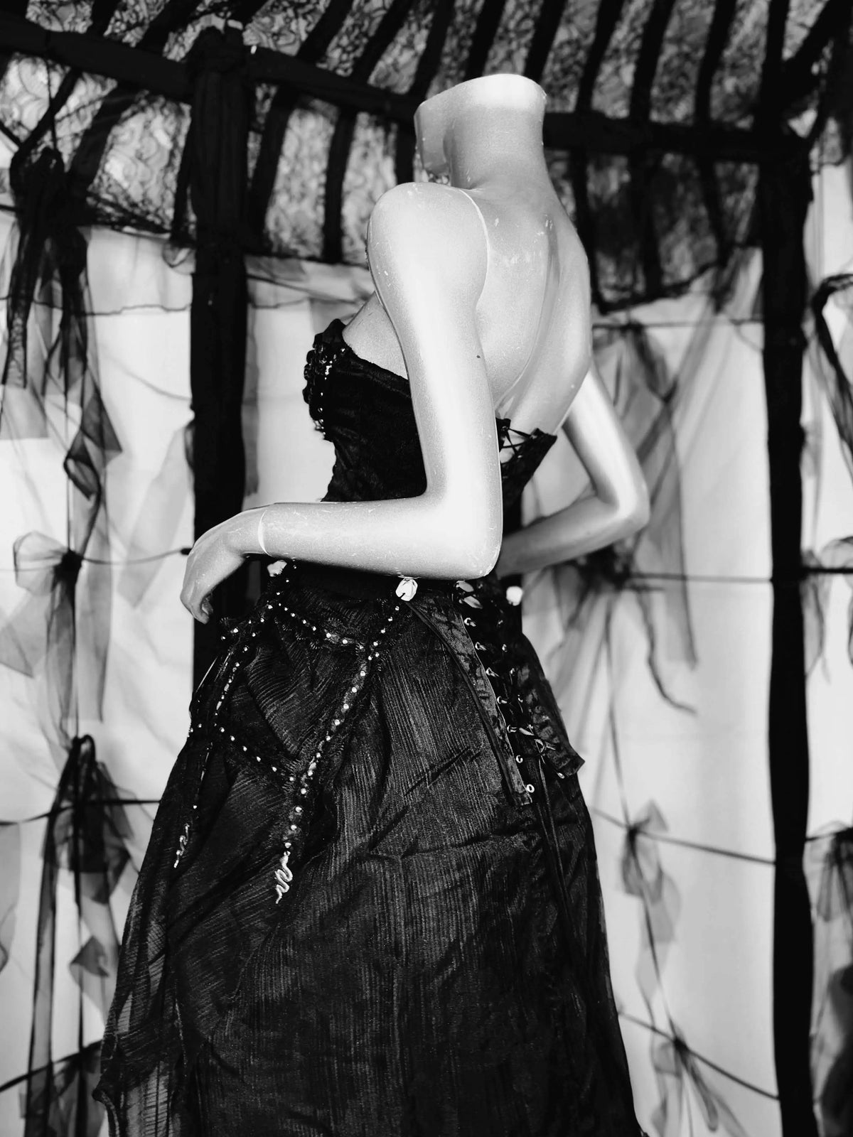 Pure Black Gothic Black Skeleton Hands Laced Corset Top