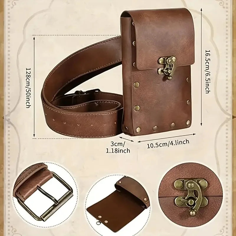 5Pcs/Set Medieval Faux Leather Belt Waist Bag Renaissance Steampunk Cosplay Accessories Set 
