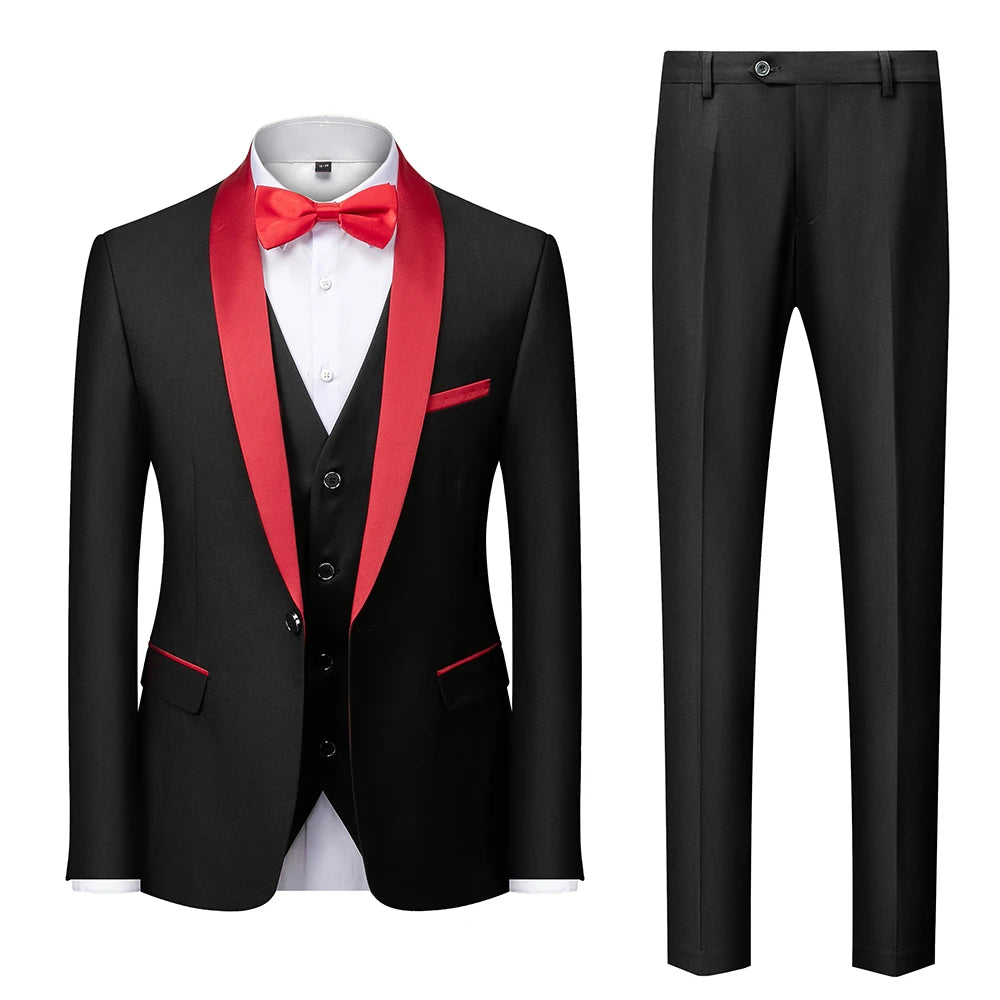 Mens Tuxedo Three Piece Suit Blazer with Trousers and Vest