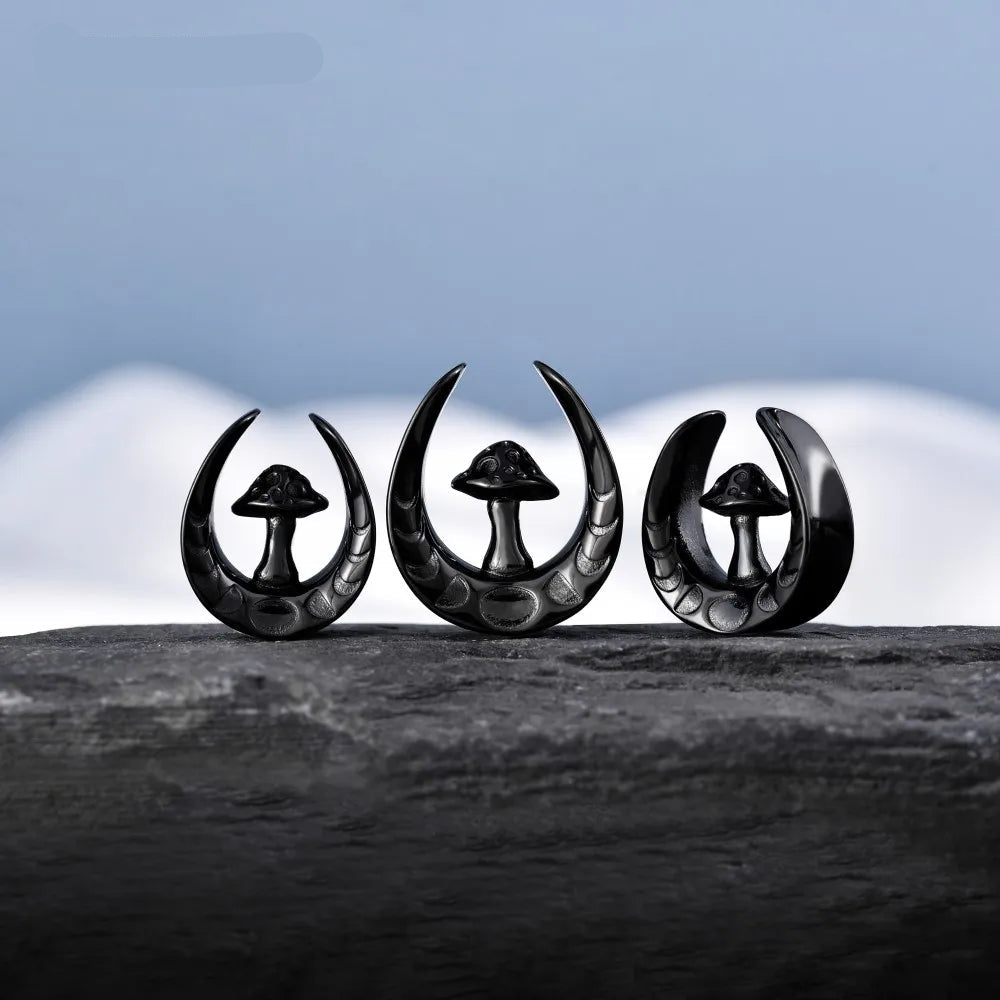 Stainless Steel Mushroom Saddle Ear Gauges Tunnels Expanders Plugs Earring Piercing Jewellery Double Flared 2PCS