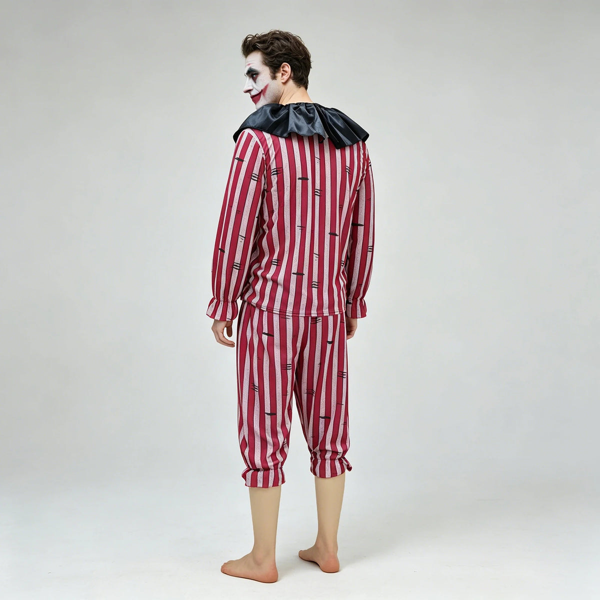 Men's Striped Clown Costume Vintage Circus Joker Cosplay Suits Long Sleeve Tops and Pants Set Halloween Carnivals Outfits