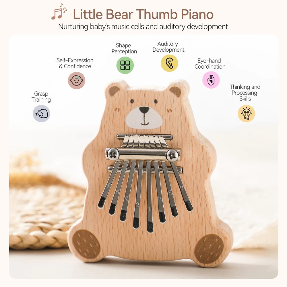 Bear Kalimba 8 Key Mini Thumb Piano Montessori Musical Instrument Toys for Children
