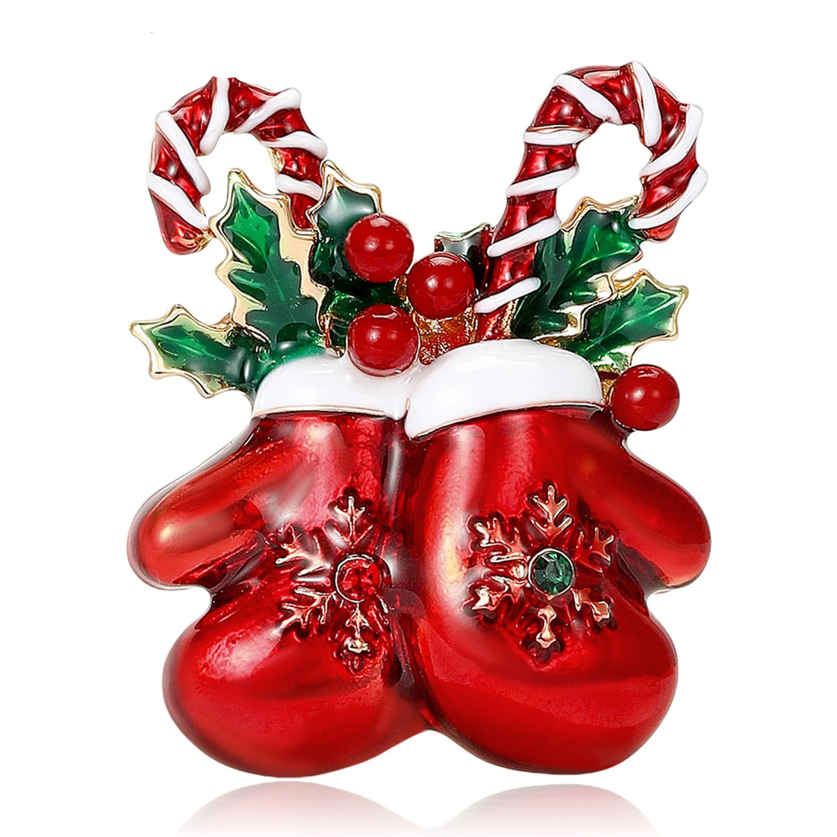 Red Enamel Christmas Mittens Brooches