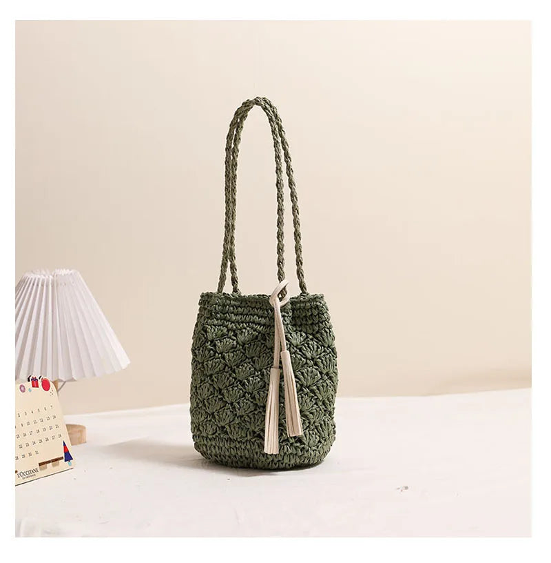Straw Tassel Shoulder Bags Vacation Beach Bags Boho Travel Tote