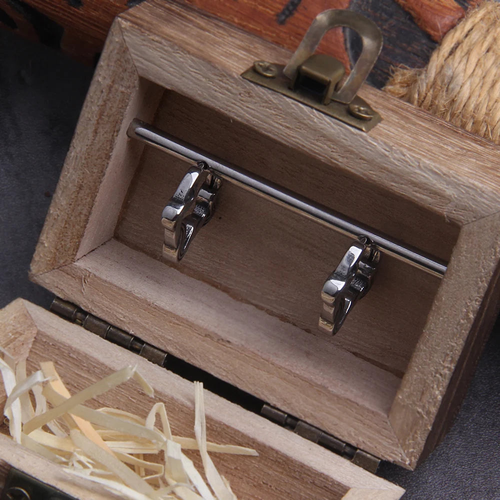 Vikings Tendril Stainless Steel Huggie Hoop Earrings for Men with Wooden Box