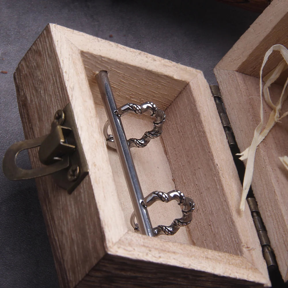 Viking Rope Stainless Steel Huggie Hoop Earrings for Men with Wooden Box