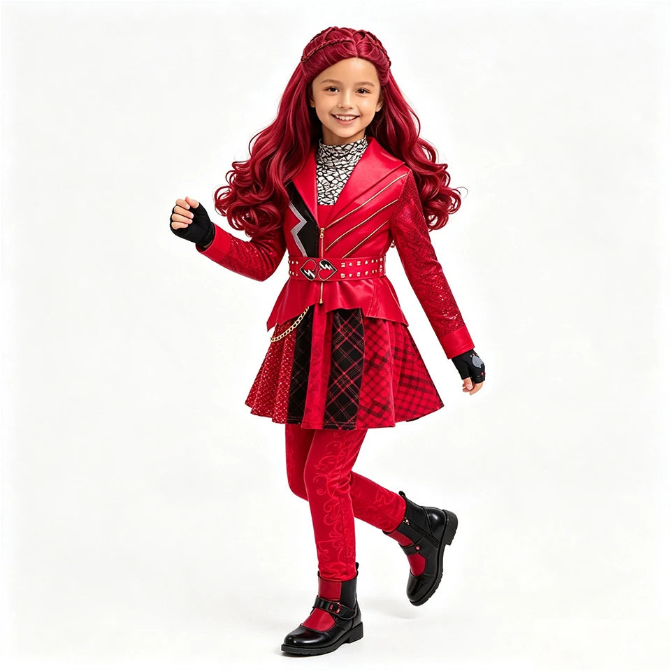 Descendants Cosplay Red Pink Chloe Kids Clothes Halloween Book Week Costumes